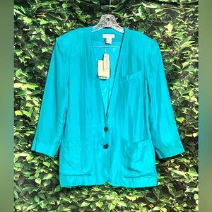 Vintage Express Silk Suit Jacket Aqua Womens XS